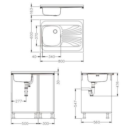 ALVEUS SETA24019 - Keukenspoelbak CLASSIC 80 x 60 cm + keukenkraan MINTAS 34 cm met flexibele uitloop, rvs/zwart