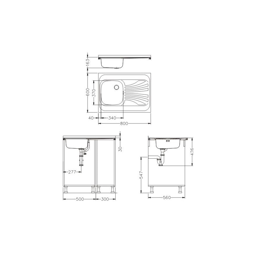 ALVEUS SETA24019 - Keukenspoelbak CLASSIC 80 x 60 cm + keukenkraan MINTAS 34 cm met flexibele uitloop, rvs/zwart