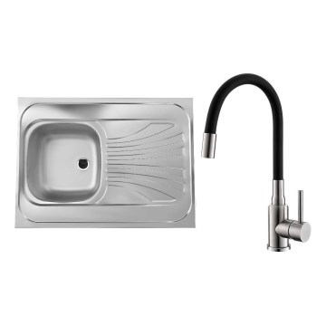 ALVEUS SETA24019 - Keukenwasbak CLASSIC 80x60 cm + kraan met flexibele uitloop MINTAS 34 cm staal/zwart