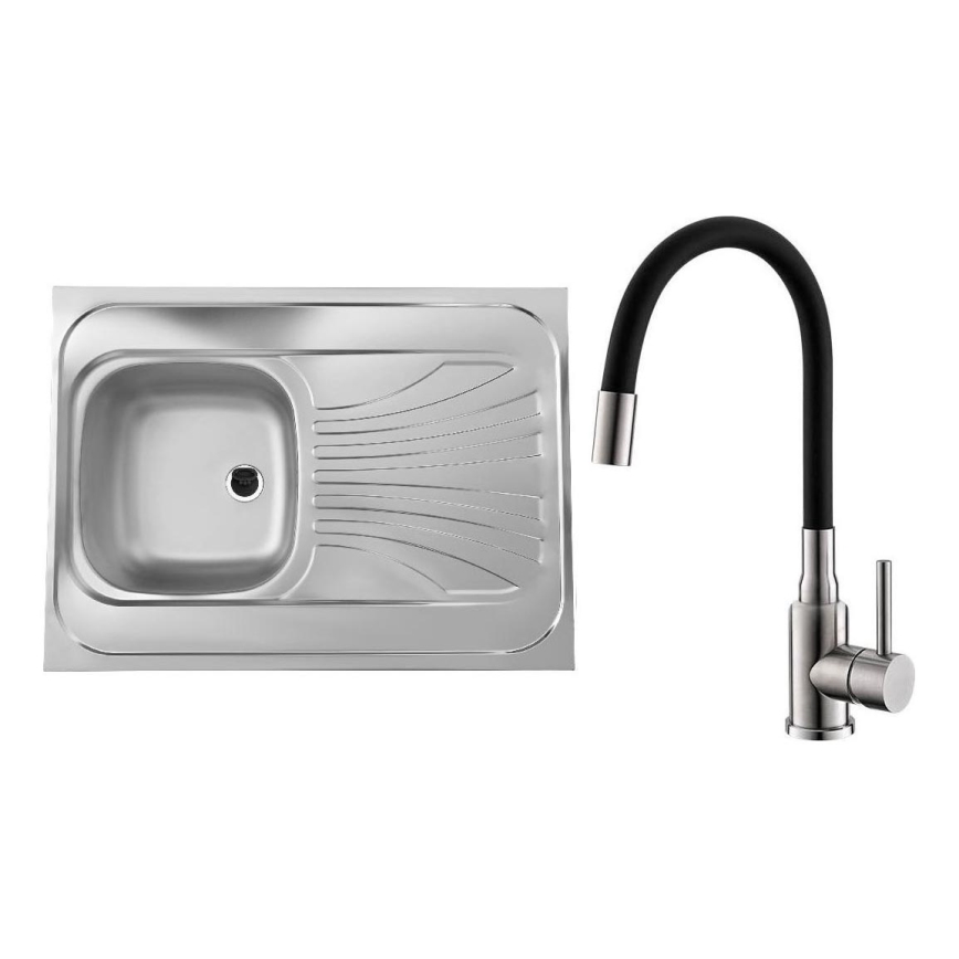 ALVEUS SETA24019 - Keukenwasbak CLASSIC 80x60 cm + kraan met flexibele uitloop MINTAS 34 cm staal/zwart