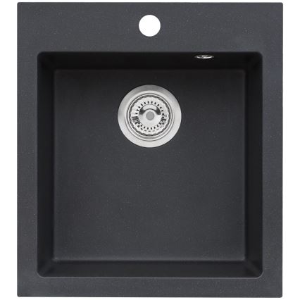 ALVEUS SETA737 - Keukenspoelbak CORTINA 50x45 cm + keukenkraan met flexibele uitloop TONIA 29,5 cm graniet/mat zwart