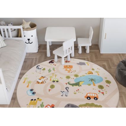 Antislip kinder vloerkleed ARES STREETS 160 cm beige/safari