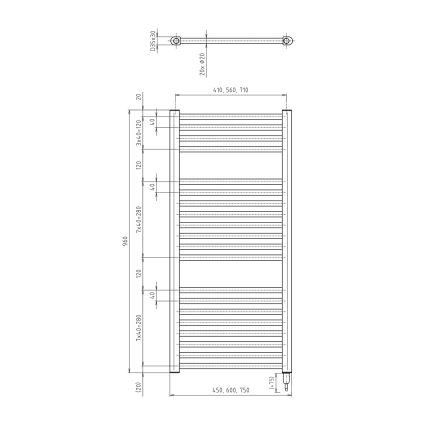 Aqualine - Badkamer elektrisch radiator DIRECT-E 300W/230V 96 cm wit Recht