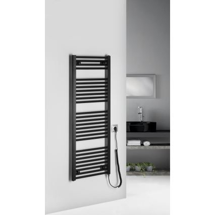 Aqualine - Badkamer elektrisch radiator DIRECT-E 400W/230V 132 cm mat zwart Recht
