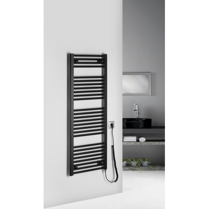 Aqualine - Badkamer elektrisch radiator DIRECT-E 400W/230V 132 cm mat zwart Recht