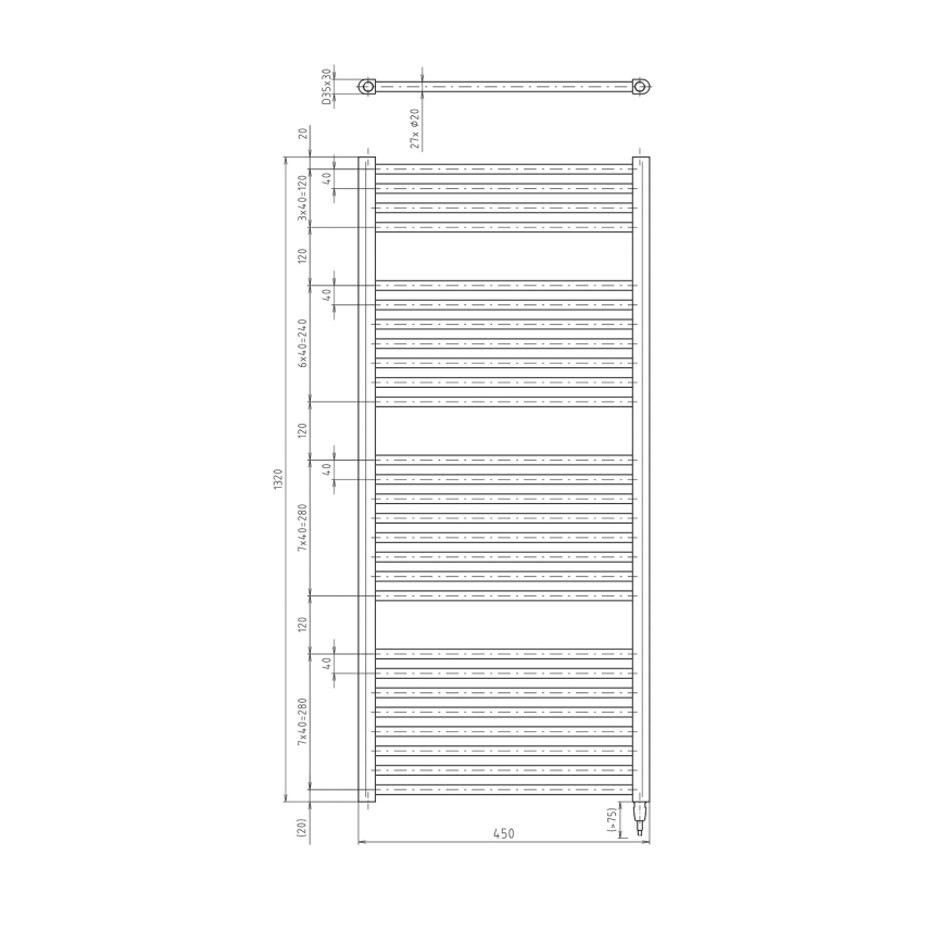 Aqualine - Badkamer elektrisch radiator DIRECT-E 400W/230V 132 cm wit Recht