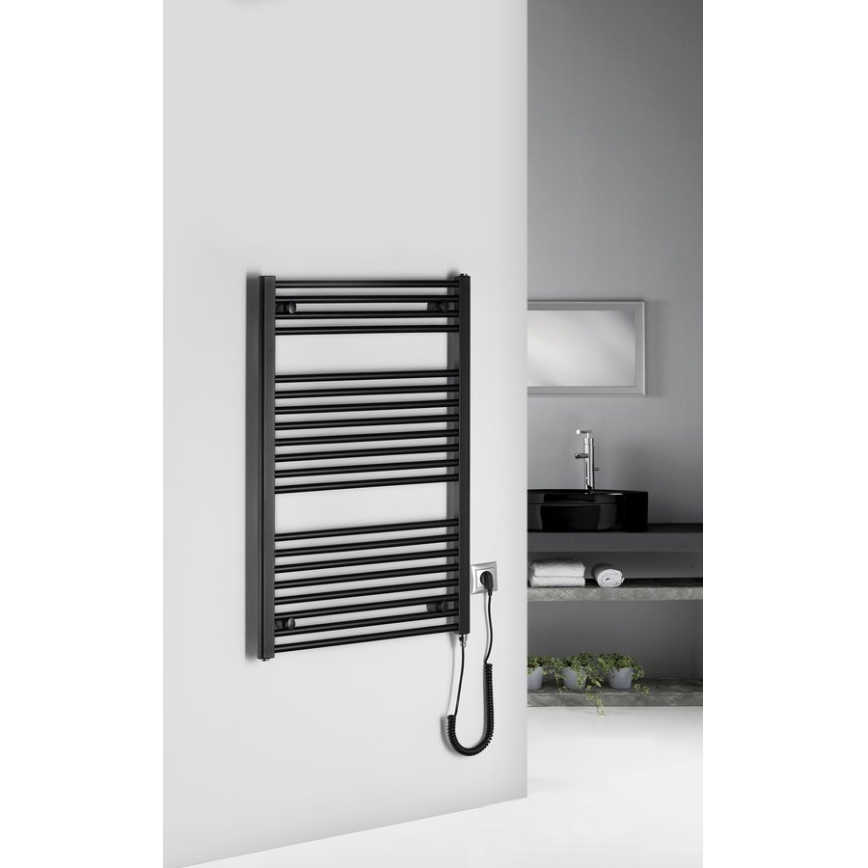 Aqualine - Badkamer elektrisch radiator DIRECT-E 400W/230V 96 cm mat zwart Recht