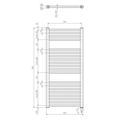 Aqualine - Badkamer elektrisch radiator DIRECT-E 400W/230V 96 cm mat zwart Recht