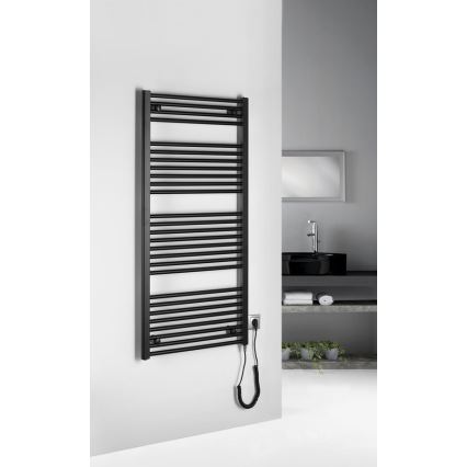 Aqualine - Badkamer elektrisch radiator DIRECT-E 600W/230V 132 cm mat zwart Recht