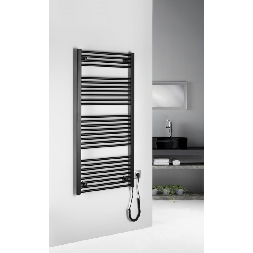 Aqualine - Badkamer elektrisch radiator DIRECT-E 600W/230V 132 cm mat zwart Recht