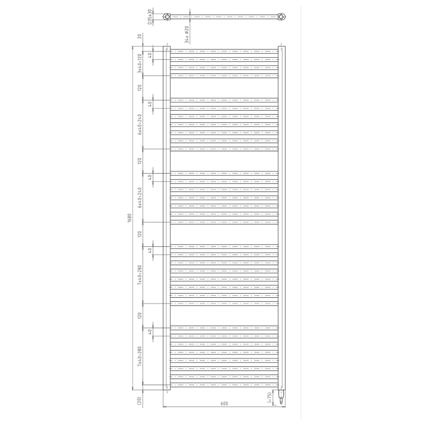 Aqualine - Badkamer elektrisch radiator DIRECT-E 800W/230V 168 cm mat zwart Recht