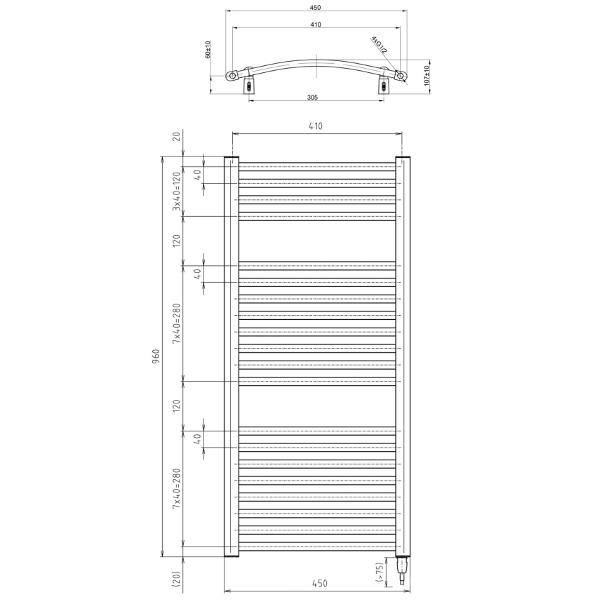 Aqualine - Badkamer elektrisch radiator ORBIT-E 300W/230V 96 cm wit rond