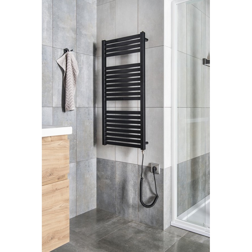 Aqualine - Badkamer elektrisch radiator TONDI-E 300W/230V 97 cm mat zwart Recht