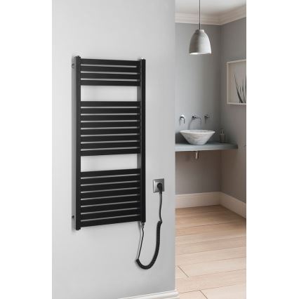 Aqualine - Badkamer elektrisch radiator TONDI-E 300W/230V 97 cm mat zwart Recht