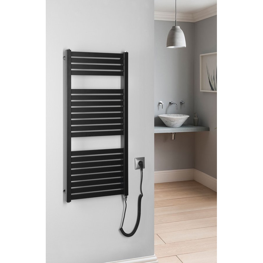 Aqualine - Badkamer elektrisch radiator TONDI-E 300W/230V 97 cm mat zwart Recht