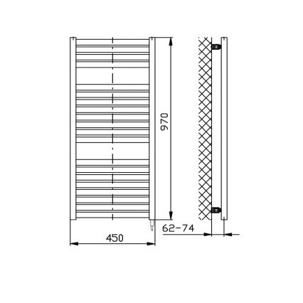 Aqualine - Badkamer elektrisch radiator TONDI-E 300W/230V 97 cm mat zwart Recht