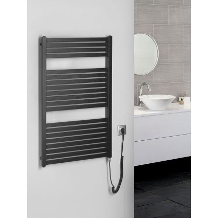 Aqualine - Badkamer elektrisch radiator TONDI-E 400W/230V 97 cm mat zwart Recht