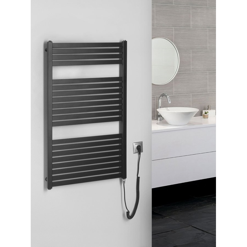 Aqualine - Badkamer elektrisch radiator TONDI-E 400W/230V 97 cm mat zwart Recht