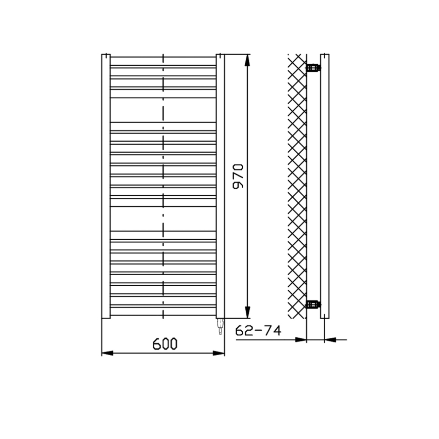 Aqualine - Badkamer elektrisch radiator TONDI-E 400W/230V 97 cm mat zwart Recht