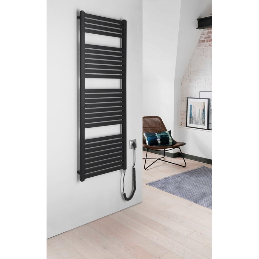 Aqualine - Badkamer elektrisch radiator TONDI-E 500W/230V 133 cm mat zwart Recht