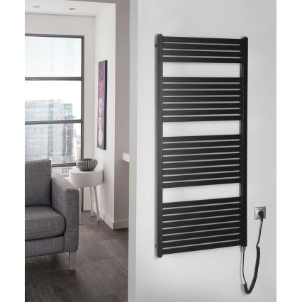 Aqualine - Badkamer elektrisch radiator TONDI-E 600W/230V 133 cm mat zwart Recht