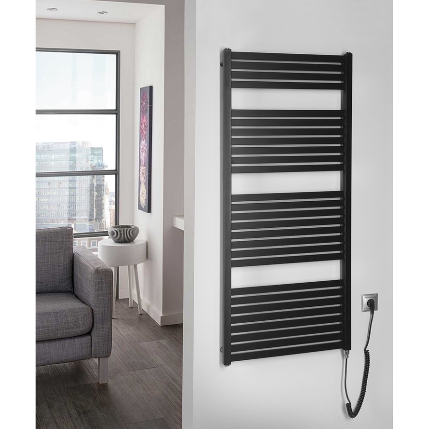 Aqualine - Badkamer elektrisch radiator TONDI-E 600W/230V 133 cm mat zwart Recht