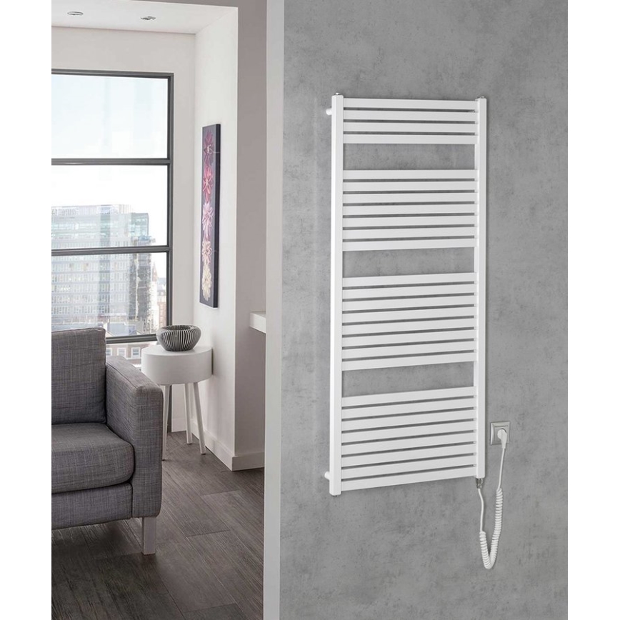 Aqualine - Badkamer elektrisch radiator TONDI-E 600W/230V 133 cm wit Recht
