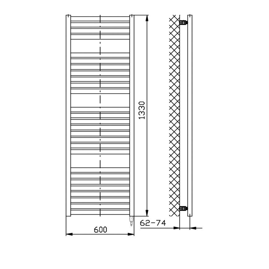 Aqualine - Badkamer elektrisch radiator TONDI-E 600W/230V 133 cm wit Recht