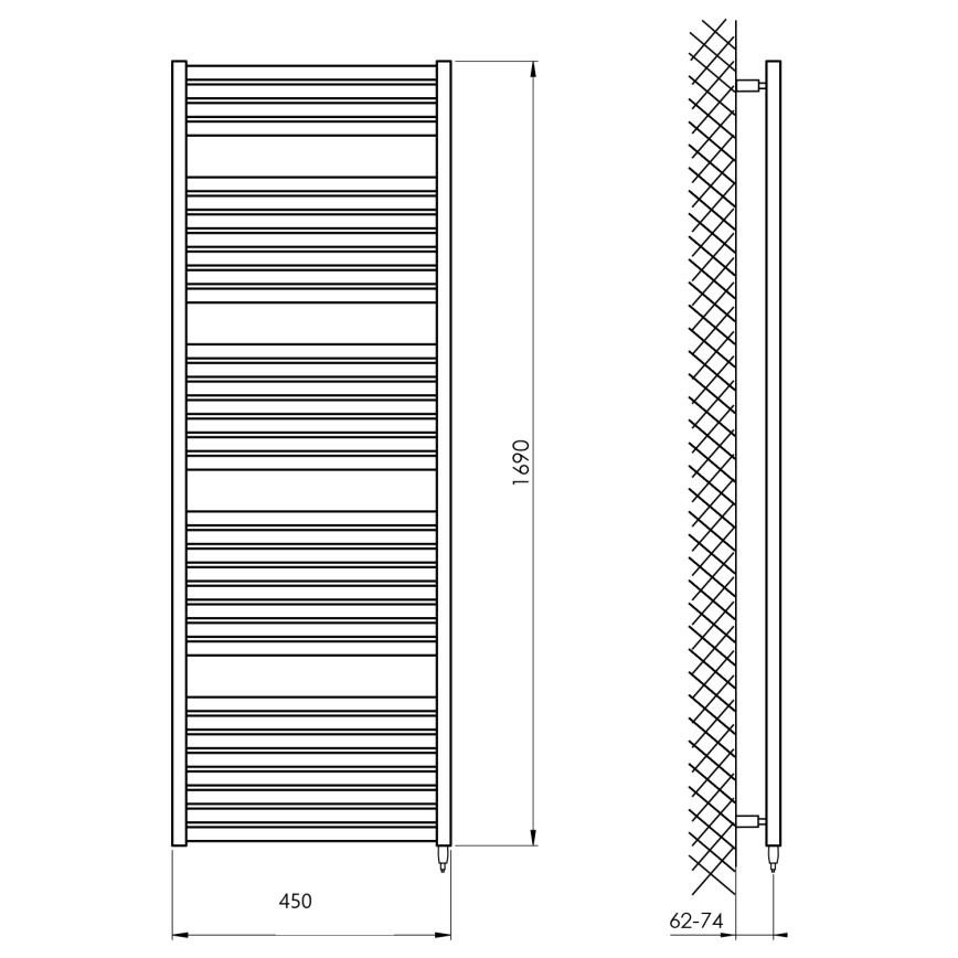 Aqualine - Badkamer elektrisch radiator TONDI-E 600W/230V 169 cm mat zwart Recht