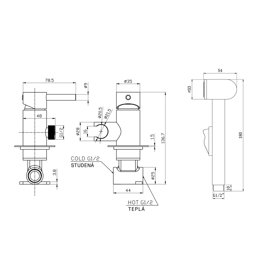 Aqualine - Bidetkraan met douche voor inbouwmontage mat zwart