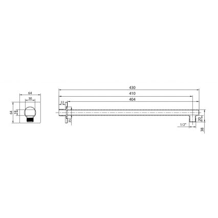 Aqualine - Douche arm hoekig 40,4 cm glanzend chroom
