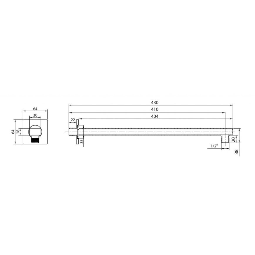Aqualine - Douche arm hoekig 40,4 cm glanzend chroom