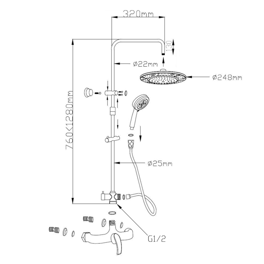 Aqualine - Doucheset met mengkraan KASIOPEA, glanzend chroom