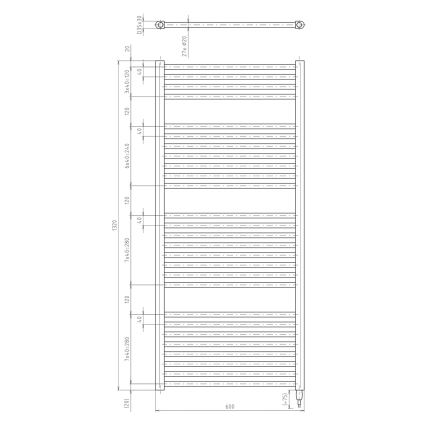 Aqualine - Elektrische badkamerradiator DIRECT-E 600W 132 x 60 cm mat zwart