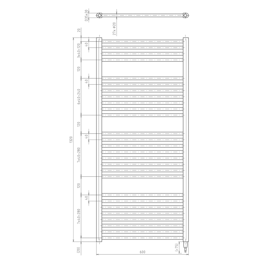 Aqualine - Elektrische badkamerradiator DIRECT-E 600W 132x60 cm wit