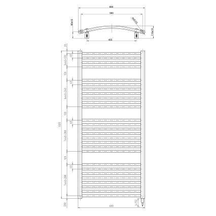Aqualine - Elektrische badkamerradiator ORBIT-E 600 W 132 x 60 cm wit, rond