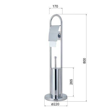 Aqualine - Vrijstaande wc-borstel met wc-rolhouder SAMBA 80x22 cm glanzend chroom