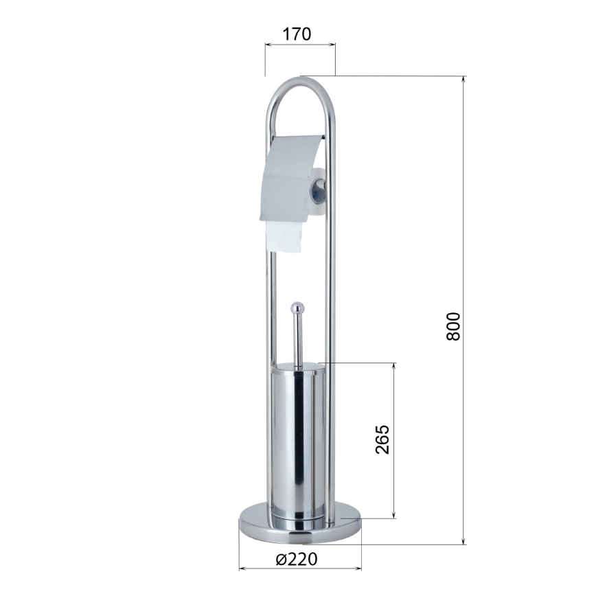 Aqualine - Vrijstaande wc-borstel met wc-rolhouder SAMBA 80x22 cm glanzend chroom
