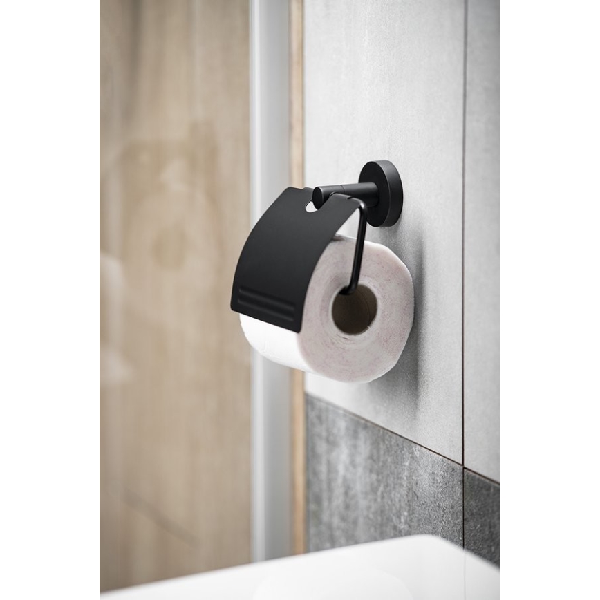 Aqualine - Toiletpapierhouder met deksel SAMBA zwart