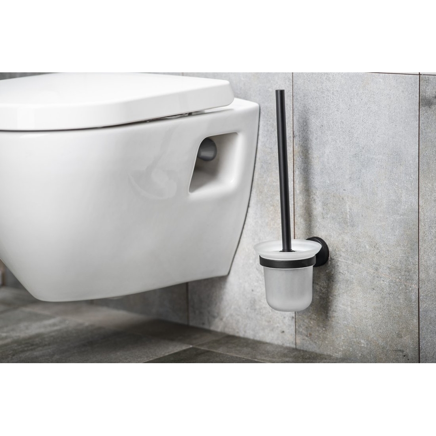 Aqualine - Wandgemonteerde toiletborstel SAMBA melkachtig glas/mat zwart