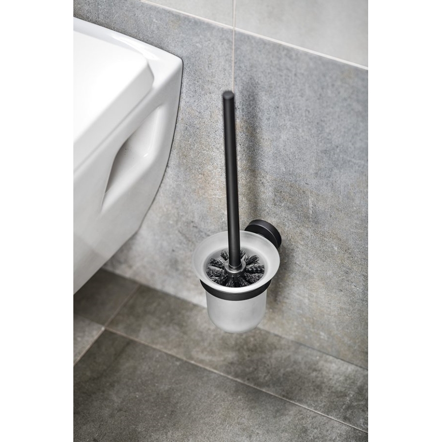 Aqualine - Wandgemonteerde toiletborstel SAMBA melkachtig glas/mat zwart
