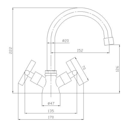 Aqualine - Wastafelmengkraan XENIA 22,2 cm glanzend chroom