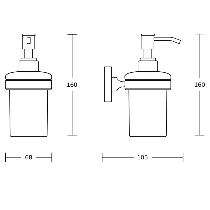 Aqualine - Zeepdispenser voor aan de muur SAMBA 150 mat melkachtig glas/mat zwart