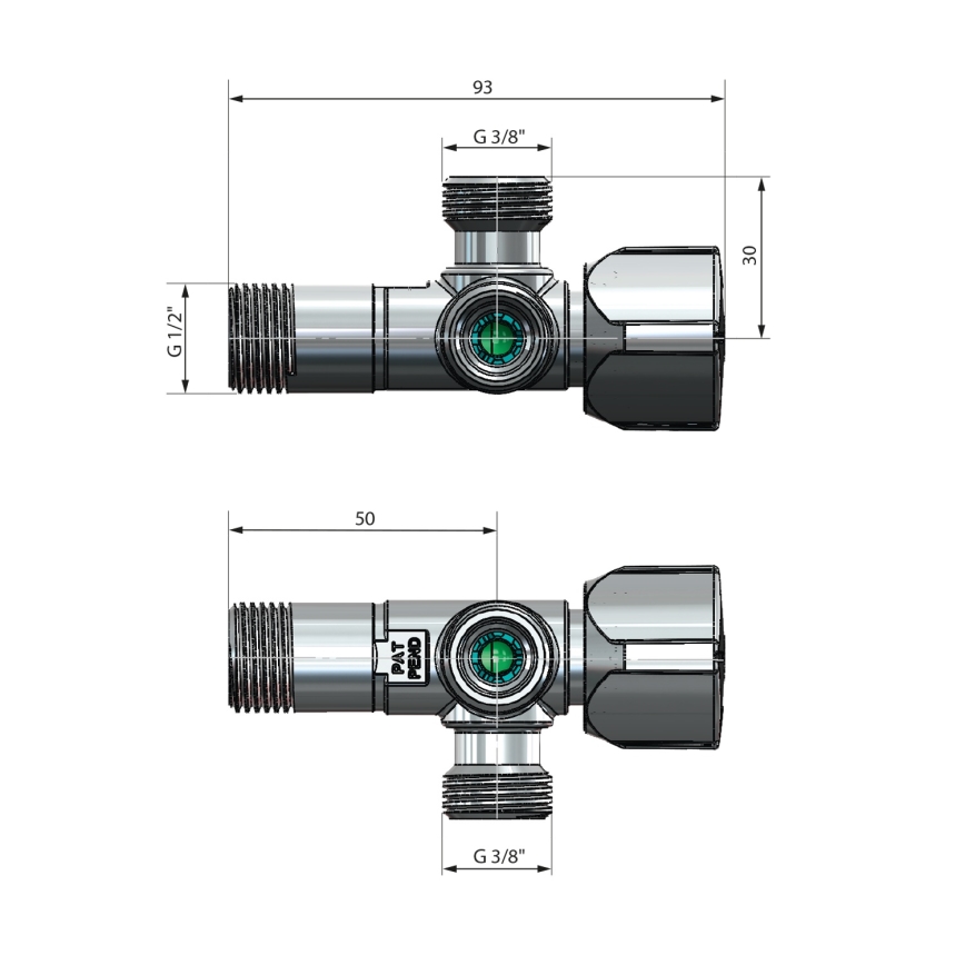 Arco - Gecombineerd hoekventiel met twee aftakkingen A-80 glanzend chroom