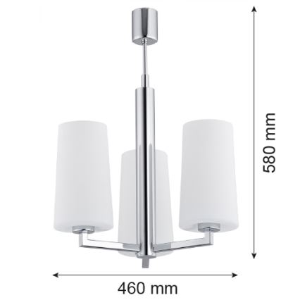 Argon 1224 - Hanglamp aan een paal CAMELOT 3xE27/15W/230V glanzend chroom