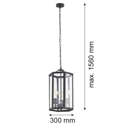 Argon 1253 - Hanglamp aan een ketting BODRUM 3xE27/15W/230V zwart