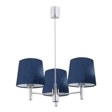 Argon 1381 - Hanglamp aan een paal BOLZANO 3xE27/15W/230V blauw/glanzend chroom