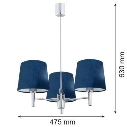 Argon 1381 - Hanglamp aan een paal BOLZANO 3xE27/15W/230V blauw/glanzend chroom