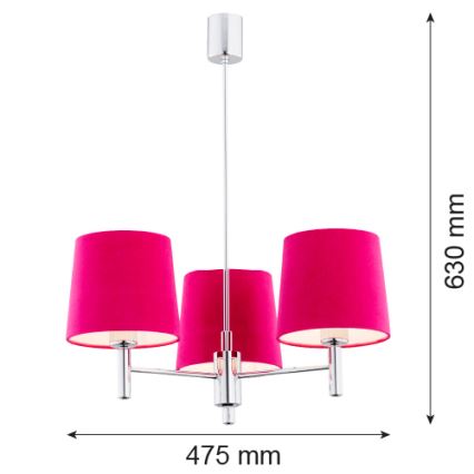 Argon 1382 - Hanglamp aan een paal BOLZANO 3xE27/15W/230V roze/glanzend chroom