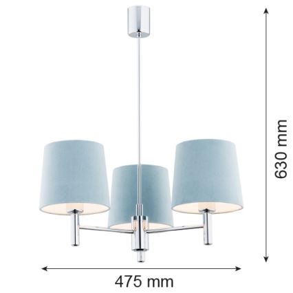 Argon 1383 - Hanglamp aan een paal BOLZANO 3xE27/15W/230V blauw/glanzend chroom